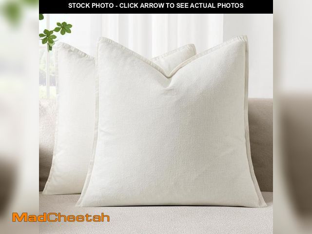 Lot 74-12123185 - Woaboy 26x26 Inch Set of 2 Decorative Linen Solid Throw Pillow Covers Boho Accent Farmhouse Couch Pi...