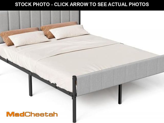 Lot 74-12366402 - VASAGLE Queen Bed Frame with Upholstered Headboard, Metal Bed Frame Queen Size with Footboard, 1100 ...