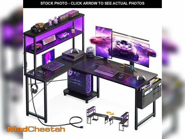 Lot 74-12693874 - AODK L Shaped Desk Gaming Desk with LED Light &amp; Power Outlet, 53 Inch Reversible L Shaped Comput...