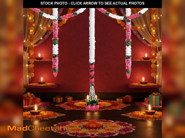 Lot 74-14296966 - FineCheer 5 Pcs 184 Inch Total Diwali Decorations Artificial Jasmine Garlands Toran with Lotus Buds ...