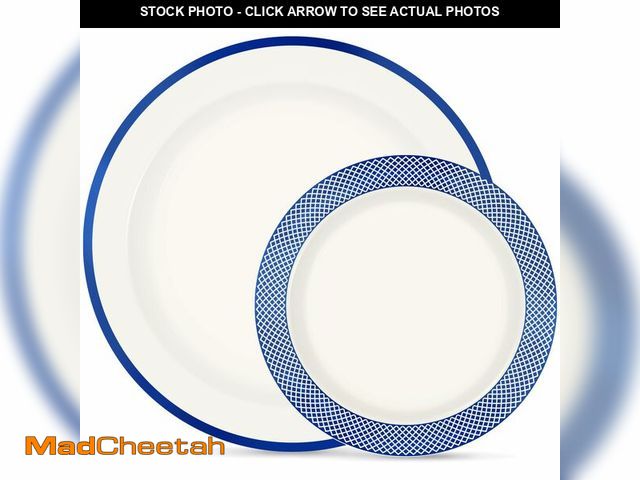 Lot 74-14145483 - Boocikey Blue Plastic Plates,Blue Disposable Plates Include 10.25inch Dinner Plates &amp; 7.5 inch D...