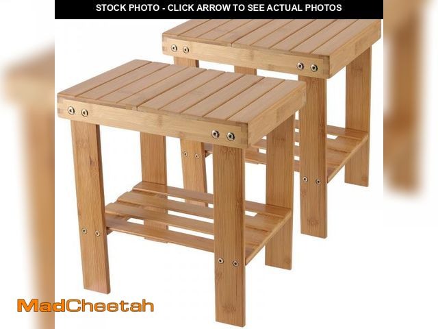 Lot 74-11559492 - ZEONHAK 2 Pack Bamboo Step Stool, Bamboo Shower Bench, Bamboo Foot Stool, Bamboo Seat Stool for Home...