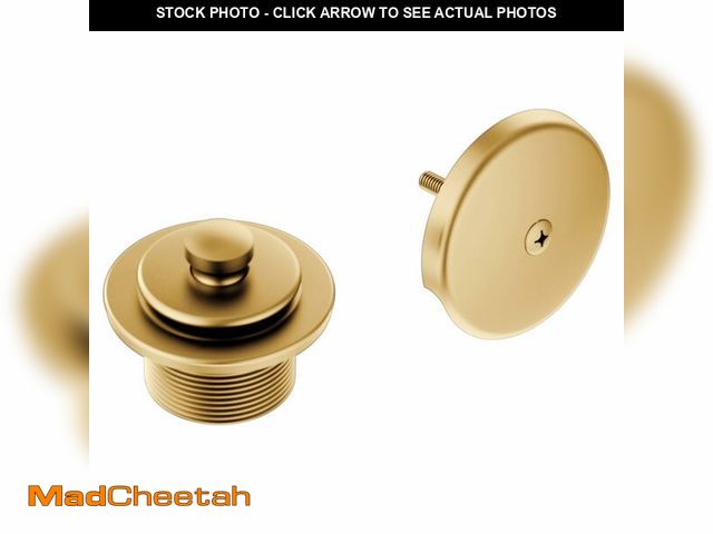 Lot 74-12503273 - Moen Brushed Gold Push-N-Lock Tub and Shower Drain Kit with 1-1/2 Inch Threads, Plug and Overflow Co...