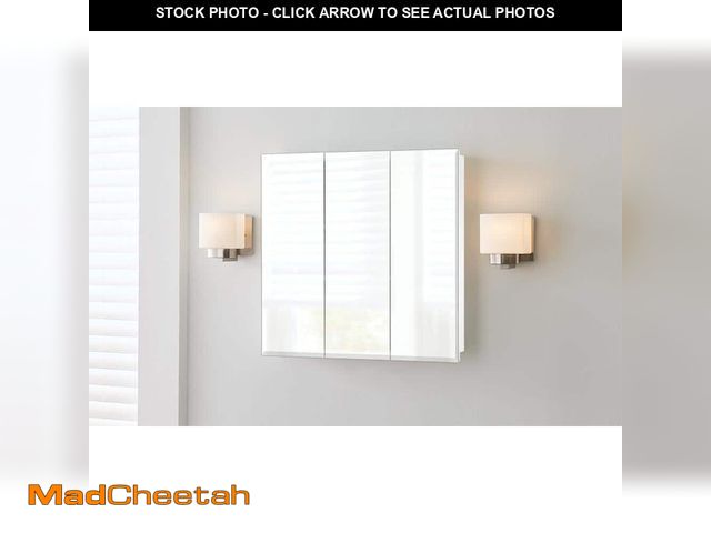 Lot 74-13047569 - *CHIPPED/DOOR OFF* Glacier Bay 30.4 in. W x 30.2 in. H Rectangular Medicine Cabinet with Mirror in W...