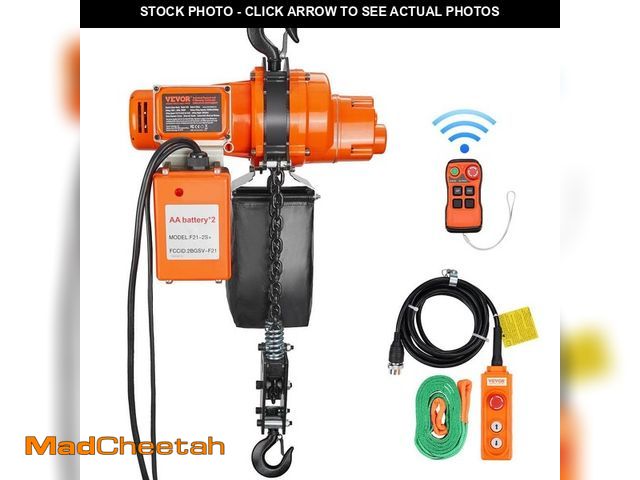 Lot 74-12559497 - VEVOR Electric Chain Hoist, 2200 lbs. Load, 20 ft. Lifting Height, 6.9 ft./min Speed, 120V, Single P...