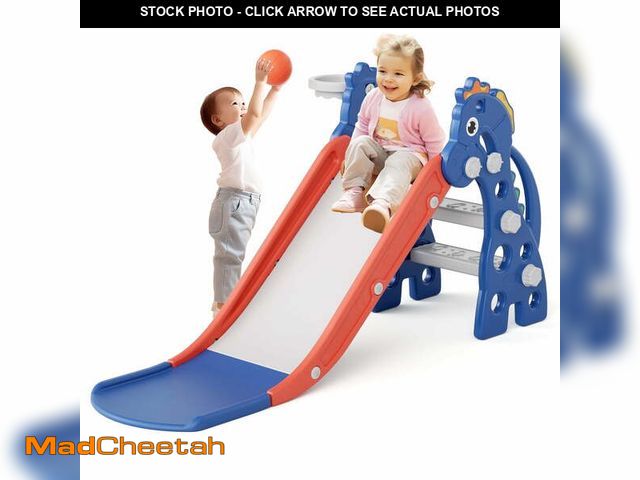Lot 74-12803712 - KORIMEFA Toddler Slide Indoor for Toddlers 1-3 Baby Slide Outdoor Playset with Basketball Hoop and B...