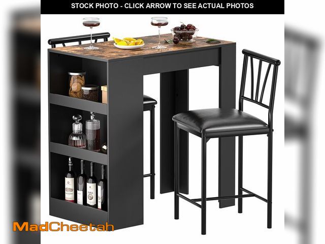 Lot 74-12763061 - VECELO Small Bar Table and Chairs Tall Kitchen Breakfast Nook with Stools/Dining Set for 2, Storage ...