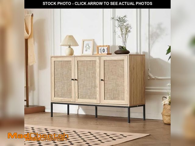 Lot 74-12083143 - VEVOR Rattan Storage Cabinet with 3 Magnetic Doors and Adjustable Shelves, Sideboard Buffet for Hall...