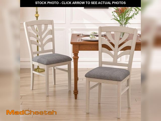 Lot 74-13867204 - VECELO Wheat Back Dining Chairs Set of 2, Upholstered Farmhouse Kitchen Chairs with Wood Frame Gray ...