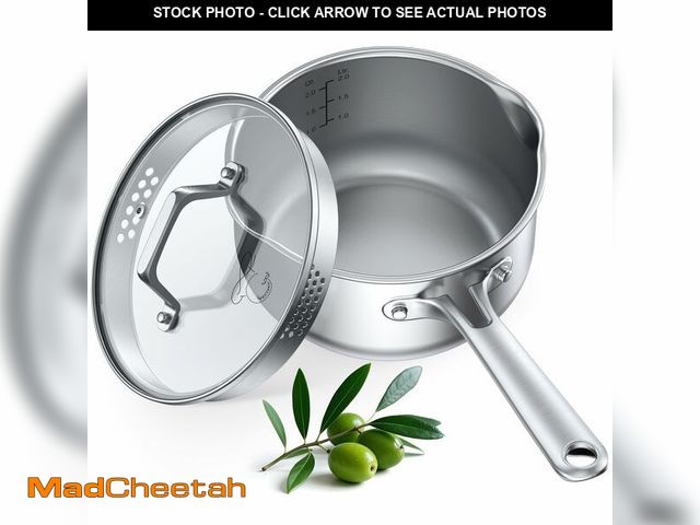 Lot 74-13573263 - PekGema Stainless Steel Saucepan 2.5 Quart with Glass Strainer Lid, Thicken Tri-ply Full Sauce Pot, ...