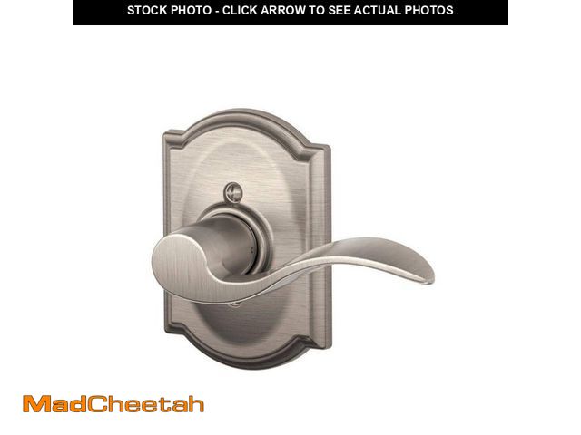 Lot 74-13055289 - schlage Accent Satin Nickel Right Handed Dummy Door handle with Camelot Trim ( 6 pack) - UNUSED