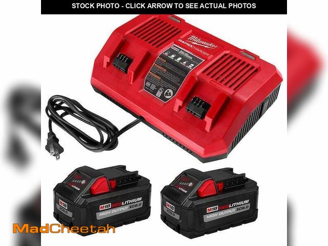 Lot 74-12790222 - Milwaukee M18 18V Lithium-Ion Dual Bay Rapid Battery Charger W/ (2) 8Ah HIGH OUTPUT Batteries - UNUS...