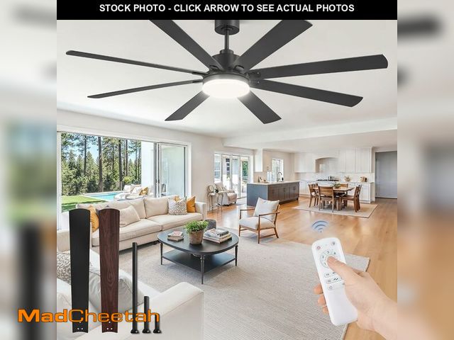 Lot 74-13697661 - 72 Inch Large Ceiling Fan with Remote, Indoor/Outdoor Industrial Ceiling Fan with Large LED Panel, Q...
