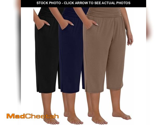 Lot 74-12329770 - Neer 3 Pack Women's Plus Size Cotton Capri Pants High Waisted Wide Leg Loose Lounge Yoga Cropped Swe...