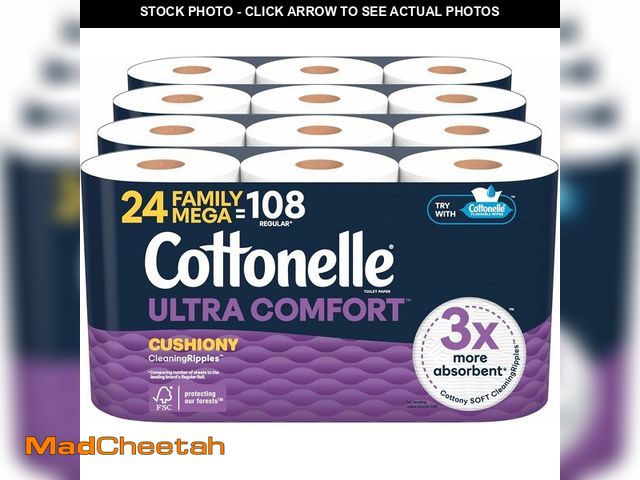 Lot 74-14581745 - Cottonelle Ultra Soft Toilet Paper, 24 Family Mega =108 Regular Rolls, White - UNUSED