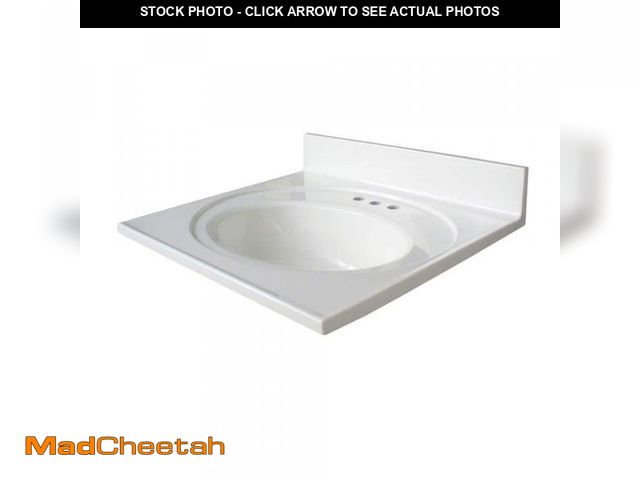 Lot 74-12462949 - Glacier Bay 25 in. W x 22 in. D Cultured Marble White Round Single Sink Vanity Top in White - UNUSED