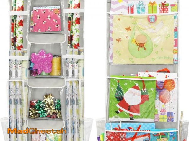 Lot 74-11556615 - Simple Houseware Double-Sided Hanging Gift Wrap Organizer Storage Pockets, (Set of 1) - USED