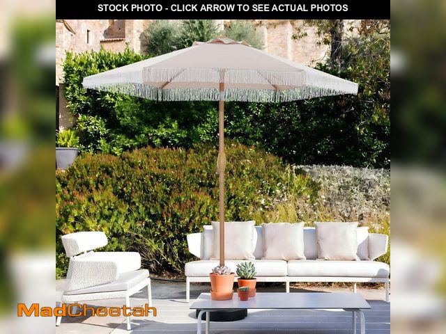 Lot 74-14350902 - Autlaycil 7.5 ft Fringe Patio Umbrella, Outdoor Table Tassels Umbrella with Push Button Tilt and Cra...