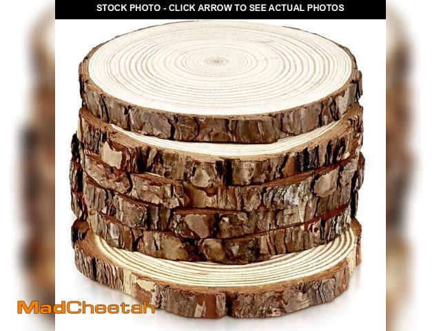 Lot 74-14267329 - FSWCCK 6 Pack Nature Unfinished Round Wood Slices, 7-8 Inches Wooden Circle, Large Wood Slabs for We...