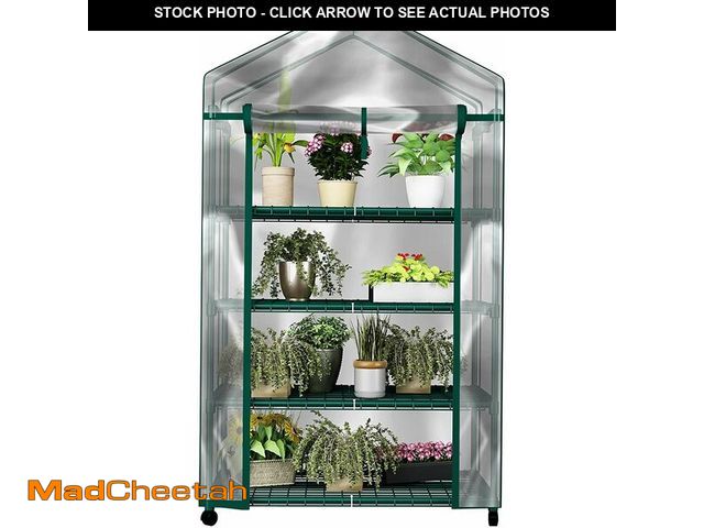 Lot 74-13331210 - 4 Tier Mini Greenhouse - Portable Greenhouse with Locking Wheels and PVC Cover for Indoor or Outdoor...