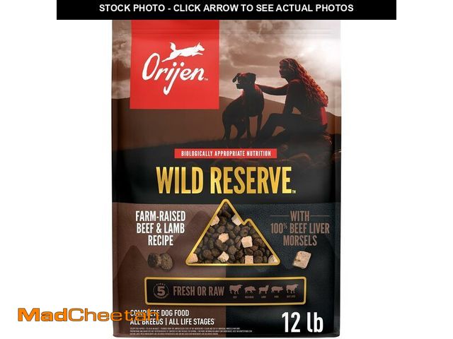 Lot 74-14305793 - ORIJEN Wild Reserve Dry Dog Food Farm-Raised Beef &amp; Lamb Recipe 12lb Bag (BEST BY 26/05/2027) - ...