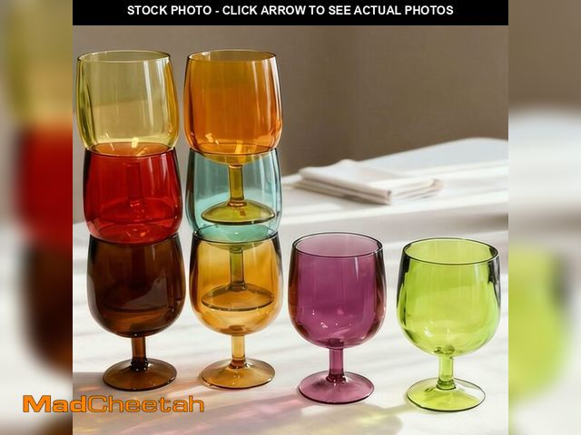 Lot 74-14155003 - WowProLiv 8.5 oz Plastic Stem Wine Glasses, Colored Stackable Acrylic Goblets, Reusable Drinking Cup...