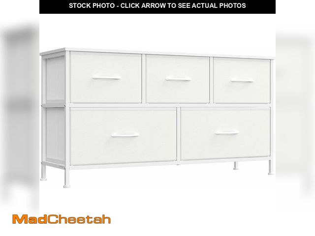 Lot 74-12664661 - SONGMICS Dresser for Bedroom, Chest of Drawers, TV Stand, Steel, MDF, 5 Non-Woven Fabric Drawers, St...