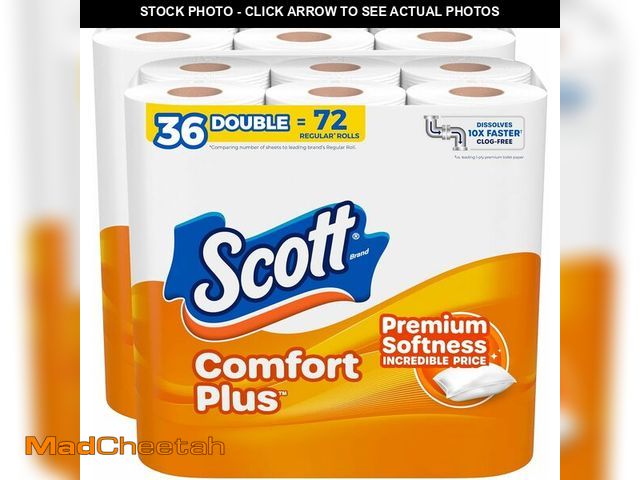 Lot 74-12695882 - Scott ComfortPlus Toilet Paper, 36 Double Rolls, 231 Sheets per Roll, Septic-Safe, 1-Ply Toilet Tiss...