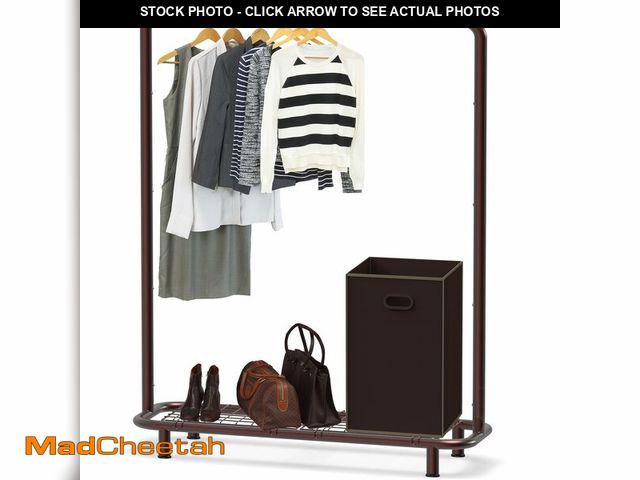 Lot 74-14152870 - Simple Houseware Clothing Rack with Industrial Pipe and Bottom Shelves, Bronze - UNUSED