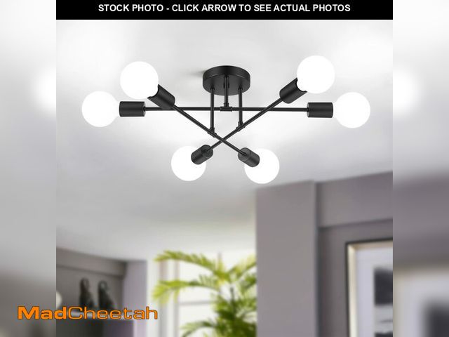 Lot 74-12605559 - Modern Sputnik Chandelier 6-Light Industrial Ceiling Lights Fixture 22" Black Semi Flush Mount Ceili...