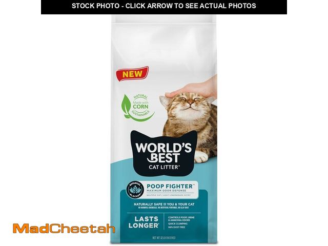 Lot 74-14305308 - WORLD'S BEST CAT LITTER Poop Fighter Maximum Odor Defense, 32-Pounds - Natural Ingredients, Quick Cl...