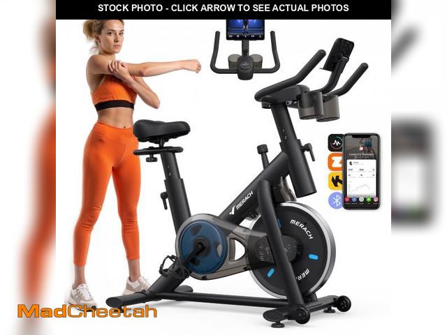 Lot 74-12486734 - MERACH Stationary Exercise bike with Exclusive Free APP, Indoor Cycling Bicycle with 300lbs Weight C...