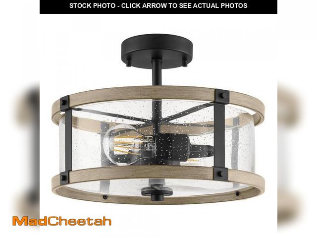 Lot 74-12492000 - (MISSING HARDWARE) Hampton Bay Richland 2-Light Grey Wood Semi Flush Mount Clear Seedy Glass - UNUSE...