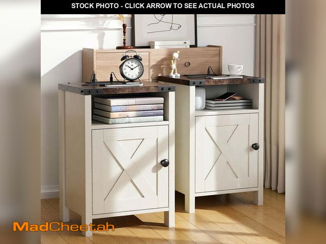 Lot 74-13780104 - (SOME DAMAGE) VEANERWOOD Nightstands Set of 2, Farmhouse End Tables with Charging Station, Bedside T...