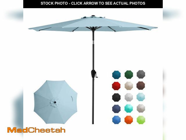 Lot 74-14085873 - FUNDAZE 9FT Outdoor Market Patio Umbrella with Push Button Tilt &amp; Crank Lift, UV-Resistant Canop...
