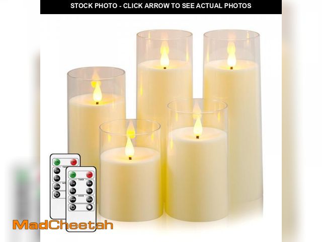 Lot 74-11549963 - Fo32won Ivory White LED Flameless Pillar Candles Battery Operated with Remote and Timer, Pack of 5 (...