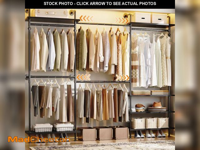 Lot 74-12165301 - (MISSING HARDWARE) Aheaplus Industrial Pipe Clothing Rack, Expandable Garment Rack, Closet System wi...