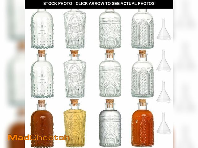 Lot 74-14065249 - TBWIND Small Glass Bottles with Cork, 12 Pack 6oz/ 200ml Clear Glass Bottles, Assorted Vintage Embos...