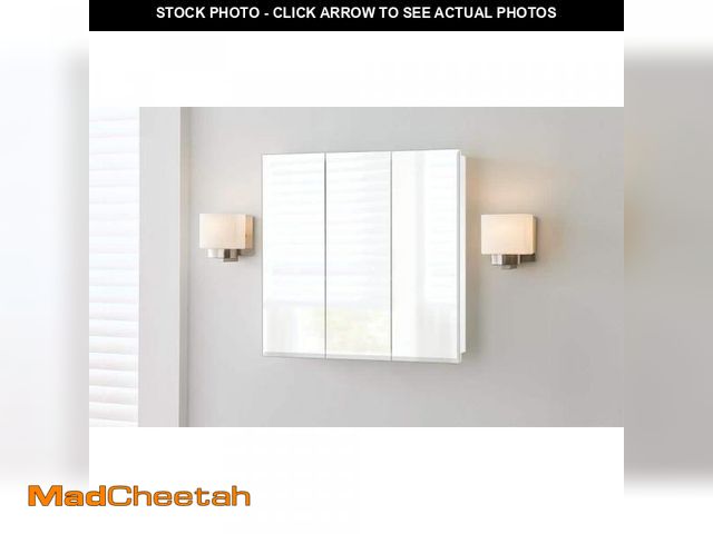 Lot 74-12485614 - Glacier Bay 30.4 in. W x 30.2 in. H Rectangular Medicine Cabinet with Mirror in White with Adjustabl...