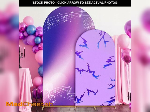 Lot 74-14425090 - CrystalSylara Set of 2 Kpop Theme Arch Backdrop, 7.2ft &amp; 6 ft Purple Pink Glitter Arch Stand Cov...