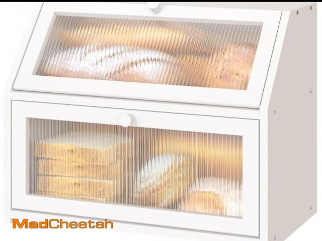 Lot 74-12314946 - Vriccc White Bread Box for Kitchen Counter, Large Bamboo Wood Double Layer Bread Box, Wooden Bread S...
