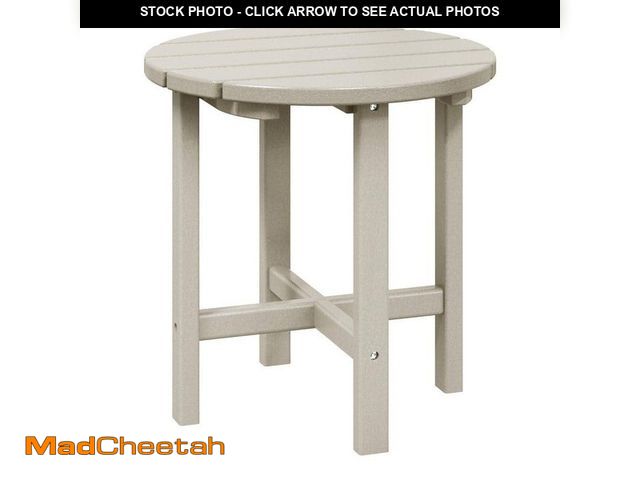 Lot 74-14394332 - WESTIN OUTDOOR Mason 18 in. Sand Poly Plastic Fade Resistant Outdoor Patio Round Adirondack Side Tab...