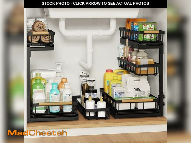 Lot 74-13565862 - Aekenr Under Sink Organizer and Storage for Bathroom and Kitchen - 2 Pack 3 Tier Under Cabinet Pull ...