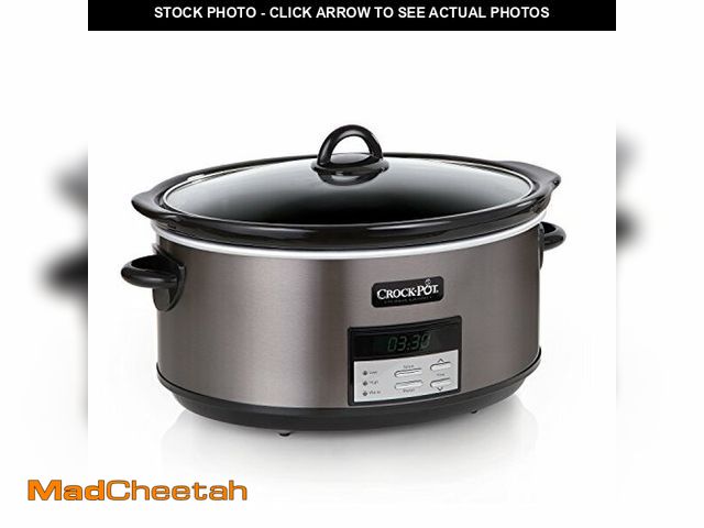 Lot 74-12761751 - Crock-Pot Large 8-Quart Programmable Slow Cooker with Auto Warm Setting Black Stainless Steel - UNUS...