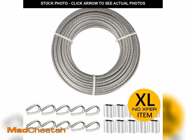 Lot 74-12693993 - TooTaci 1/4 Stainless Steel Cable, 50ft 1/4 Wire Rope with Thimbles and Aluminum Crimping Sleeves, 7...