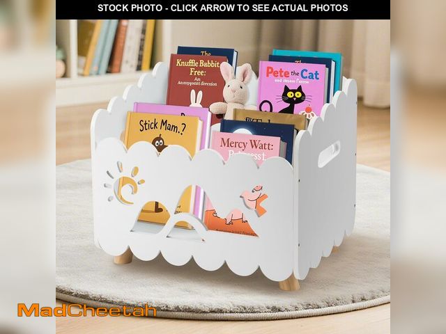 Lot 74-13563785 - Calmbee Wooden Kids Bookshelf with 2 Adjustable Dividers, Montessori Bookshelf with Animal Carvings ...