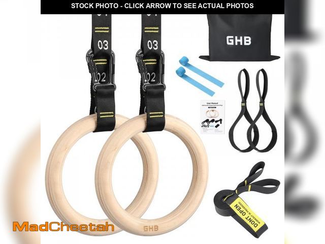Lot 74-11550438 - GHB Gymnastic Rings Wooden Gym Rings 1.25" Olympic Rings Adjustable Straps Pull Up Rings Sets for Wo...