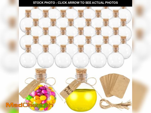 Lot 74-12697454 - 36 Pcs Spherical Plastic Potion Bottles - 3.4 Oz Sand Art Ball Bottle Set with Corks and Tags for DI...