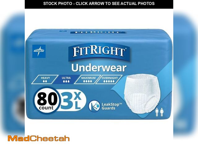 Lot 74-13419021 - Medline FitRight Adult Incontinence Underwear, Heavy Absorbency, 3X-Large, 75"-94" Waist (20 Count, ...