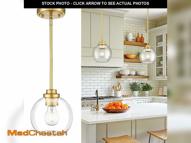 Lot 74-12713282 - JAZAVA Modern Polished Gold Pendant Light, 7Inch Mid Cenrury Globe Hanging Light Fixture with Clear ...